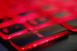 a close up of a red and black keyboard