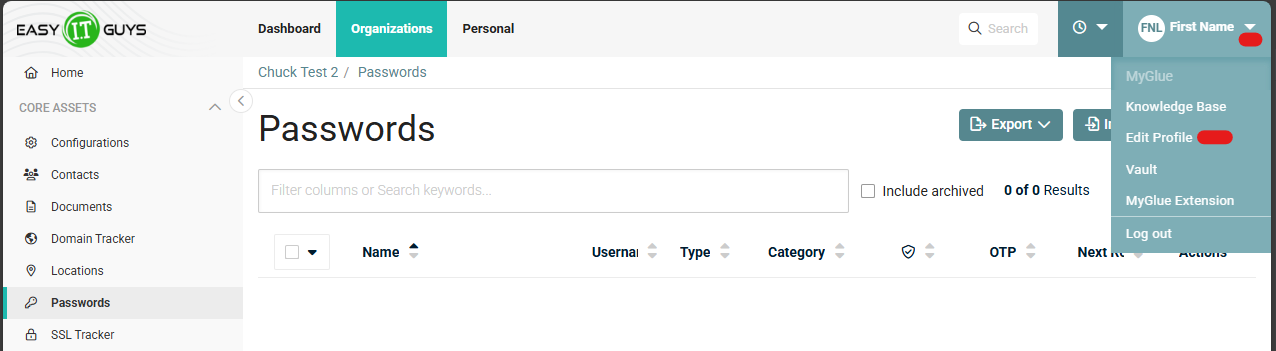 edit profile dropdown