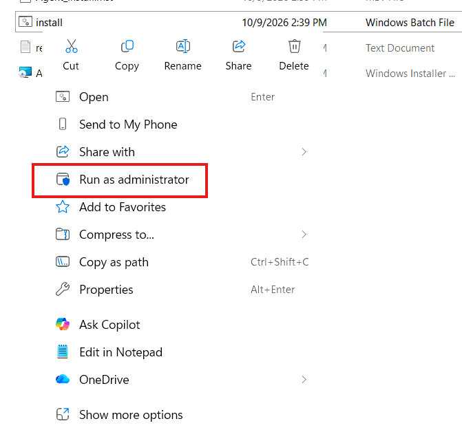 EasyITGuys Agent Installation Guide for Windows 6 6. INSTALL Right click install.bat run as admin