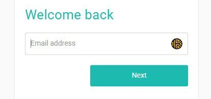 Welcome back screen with email field.